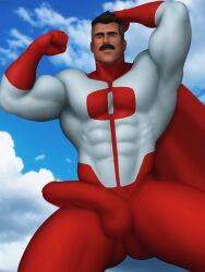 big_penis boner clothed dilf drawnpr0n erect_penis erection erection_under_clothing flexing flying hard_on huge_cock in_sky invincible invincible_(tv_series) looking_at_viewer male male_only moustache muscles muscular muscular_male nolan_grayson omni-man posing