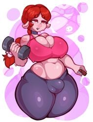 1futa 2023 alternate_version_available anthro balls big_ass big_breasts bottomwear breasts choker clothed clothing ehidney exercise flaccid fully_clothed futa_only futanari huge_hips humanoid kikoriki long_hair nyusha penis pig pig_nose ponytail red_eyes red_hair rosa_(kikoriki) smeshariki solo standing sweat thick_thighs tight_clothing topwear wide_hips