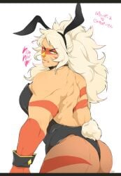 1girls 2017 bunnysuit cartoon_network digital_media_(artwork) female gem_(species) gram_quartz japanese_text jasper_(steven_universe) latex muscular muscular_female pinup steven_universe tagme