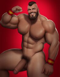 1boy abs balls bara bara_tiddies bara_tits barazoku beard biceps big_biceps big_muscles big_pecs body_hair brown_eyes brown_hair caucasian caucasian_male chest_hair drawnpr0n facial_hair flexing flexing_arm flexing_bicep flexing_biceps hairy hairy_abs hairy_arms hairy_chest hairy_male hairy_stomach hairy_thighs half-erect human human_only male male_chest male_only manboobs manly mohawk mohawk_(hairstyle) moobs muscles muscular muscular_male muscular_shoulders muscular_thighs naked nipples nude nude_male pecs pectorals pose posing pubes pubic_hair red_background red_wristband smile smiling smiling_at_viewer solo solo_male street_fighter street_fighter_6 thick_thighs uncut veiny_penis wristband_only wristbands zangief