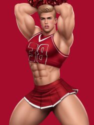 1boy abs armpits arms_above_head biceps black_hair black_hair_bottom blonde_hair blonde_hair_on_black_hair blonde_hair_top caucasian caucasian_male cheerleader cheerleader_outfit clothed crossdressing danny_phantom dash_baxter domination drawnpr0n gay light_hair_on_dark_hair looking_at_viewer male male_only male_wearing_skirt manly_crossdresser muscles muscular muscular_male nickelodeon pom_poms shirt_lift skirt solo solo_male teen_boy thick_thighs yaoi