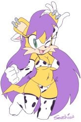 1girls anthro anthro_only anthrofied bikini cow_print cow_print_bikini ear_piercing elbow_gloves female female_only fur furry furry_only gloves mina_mongoose navel_piercing piercings purple_hair sega senshion sketch solo sonic_(series) sonic_the_hedgehog_(archie) sonic_the_hedgehog_(comics) sonic_the_hedgehog_(series) thighhighs very_long_hair white_background yellow_fur