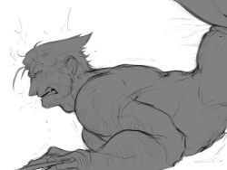 2boys anal_sex ass baimonbluewhale bara blush claws fucked_silly gay hairy_male james_howlett logan_(x-men) male marvel monochrome muscular muscular_male nude open_mouth prone_bone sex wolverine_(x-men) x-men yaoi