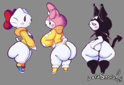 3girls anthro feline female female_only groping_ass hello_kitty hello_kitty_(series) kitty_white kuromi lofasnofa looking_back my_melody onegai_my_melody rabbit sanrio thick_thighs