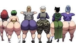 6girls ai_generated ass_dough barefoot bbw bbw_moms big_ass big_butt blackwhiplash_(style) blonde_hair bottom_heavy bruneturn bubble_ass bunanza_ caked_up camouflage cat_ears chinese_clchinese dat_ass dress dumptruck_ass dumptruck_butt edit edited fanart fat_ass female full_body gigantic_ass green_hair group hair_bun hat heels housewife huge_ass legs leopard_print light-skinned_female lined_up lineup massive_ass mature_female multiple_females multiple_girls pants pawg plump_ass red_hair round_butt side_slit t-shirt taller_girl thighs underwear vest widescreen