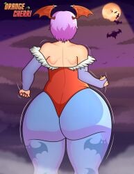 1girls ass ass_focus ass_shake bats big_ass capcom darkstalkers leggings leotard lilith_aensland orangecherri purple_hair short_hair succubus thick thick_ass thick_thighs wings