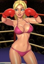 1girls big_breasts big_thighs bikini blonde_female blonde_hair boxing boxing_gloves boxing_ring breasts brown_eyes cleavage curvy female female_only fighting_ring gloves light-skinned_female light_skin lips nintendo original_character pink_bikini punch_out red_boxing_gloves red_gloves solo thick thick_hips thick_thighs thighs wide_hips