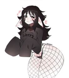 1girls ass_bigger_than_head black_hair black_legwear fishnets kotopr0 long_hair sleepy_(mistysnugglebug) small_breasts solo solo_female thick_thighs thighs thong wide_hips