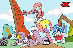 angry anthro babs_bunny binky_bunny blue_fur buster_bunny female fur furry jk male mammal orgasm orgasm_face rabbit tagme tiny_toon_adventures uncensored