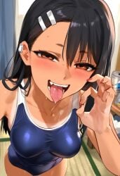 1girls ai_generated cock_hungry cock_worship cum cum_in_mouth horny nagatoro_hayase swimsuit wanting_more