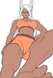 1girls 2024 abs angry animal_ears annoyed ass athletic_female belly_button breasts calves cleavage clenched_teeth clothed clothed_female clothing dark-skinned_female dark_skin disgusted feet female foot_fetish front_view fully_clothed hair hand_on_hip hi_res human legs_apart long_hair looking_at_viewer looking_down looking_down_at_viewer low-angle_view medium_breasts miruko muscular_arms muscular_female muscular_legs muscular_thighs my_hero_academia narrowed_eyes navel parallaxfused pov pov_eye_contact rabbit_ears red_eyes rumi_usagiyama simple_background sports_bra sportswear standing stepped_on stomach teeth thick_thighs thighs toes white_background white_hair