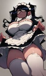 1girls ai_generated bursting_breasts cleavage fiora_(kosine1777) huge_breasts kosine1777 maid maid_uniform original original_character stockings thick_thighs thighhighs thighs upskirt valbun_style viewed_from_below white_panties white_stockings white_thighhighs