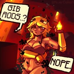 1female 1girl 1girls blaze_(minecraft) blonde_hair curvy dark_skin dark_skinned_female gauntlets large_breasts minecraft minecraft_mob mob_talker mobtalker_mod nether nether_(minecraft) rejection riveren skimpy skimpy_clothes skinny skinny_girl tanned tanned_skin toned toned_female yellow_eyes