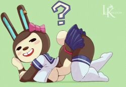 animal_crossing anthro big_breasts carmen_(animal_crossing) female female_only leokingdom looking_at_viewer lying lying_down rabbit sailor_uniform schoolgirl_uniform solo solo_female tagme