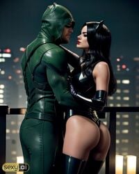 1boy1girl ai_generated ass big_ass big_breasts breasts catwoman dc dc_comics duo duo_focus green_arrow male/female oliver_queen selina_kyle straight straight straight_hair superhero thief villainess voluptuous voluptuous_female wide_hips