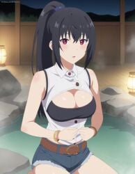 1female 1girls ai_generated arifureta_shokugyou_de_sekai_saikyou artkoikoi breasts denim_shorts female female_only koikoi pointy_chin solo solo_female tomboy wholesome yaegashi_shizuku