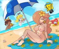 alternate_skin_color alternative_skin_color beach big_breasts big_butt big_penis crab edit funnyhoohooman luma mario_(series) naked naked_female princess_daisy princess_peach princess_rosalina saucisseman summer super_mario_bros. super_mario_galaxy