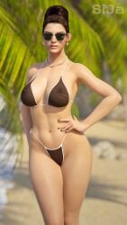 3d bikini black_bikini excella_gionne resident_evil resident_evil_5 see-through see-through_bra sija_art sunglasses swimsuit tinted_eyewear