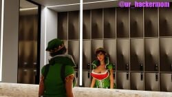 1girls big_breasts black_hair breasts christmas cleavage elf elf_ears female female_only fortnite headhunter_(fortnite) mirror tinseltoes_(fortnite) winterfest