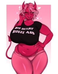 <3 1girls absurd_res big_breasts black_sclera demon demon_girl demon_horns demon_tail english_text female female_only fully_clothed hand_on_hip huge_breasts looking_at_viewer milf original original_character pink_hair red_eyes red_skin smiling smiling_at_viewer solo sparkles succuboos succubus succubus_tail tail text text_on_clothing thick_thighs valeria_(succuboos) very_high_resolution wide_hips wink winking_at_viewer