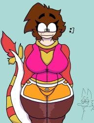 :] 
alternate_version big_ass big_breasts breasts brown_hair dragon_tail rainbowy_alchie(character) sfw youtube