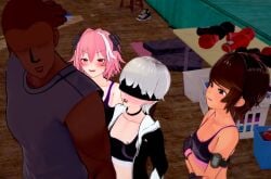 african_male androgynous astolfo_(fate) fate_(series) femboy feminine_male gym gym_clothes looking_back marco_diaz nier:_automata soiacalmanienti standing_behind star_vs_the_forces_of_evil tapping tattoo yorha_9s