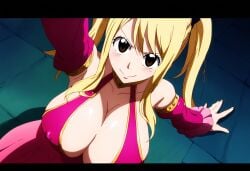 ai_generated blonde_hair breasts covered_nipples fairy_tail female from_above high-angle_view huge_breasts lucy_heartfilia mullon novelai top_heavy