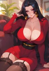 1girls absolute_territory adjusting_hair ai_generated armpits artist_name asian asian_female bare_thighs big_breasts black_hair blush boa_hancock breast_focus breasts busty chinese_female classy clavicle cleavage closed_mouth clothing collarbone couch curvaceous curvy_body curvy_female curvy_figure curvy_hips dark_hair dress earrings edit edited edited_art eye_makeup eyelashes female female_only fit_female front_view furniture garter_straps hair hips hourglass_figure housewife huge_breasts huge_thighs indoors inviting kladen kladenart lean_figure leaning_forward legwear light-skinned_female light_skin lipstick long_hair looking_at_viewer lounge makeup mature_woman milf no_sex one_piece pinup potted_plant red_clothing red_couch red_dress red_eyeshadow red_lipstick seductive seductive_eyes seductive_look seductive_smile sitting skindentation slim slim_waist smile snake_earrings solo solo_female solo_focus stable_diffusion stockings thin_waist vintage voluptuous voluptuous_female voluptuous_teen wide_hips