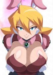 1girls alia big_tits blonde_hair blue_eyes bunny_ears bunny_girl bunnysuit mega_man mega_man_x mega_man_x_dive robot_girl rockmangrave