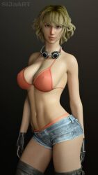 3d bikini_top blonde_hair cindy_aurum denim_shorts final_fantasy final_fantasy_xv short_shorts shorts sija_art