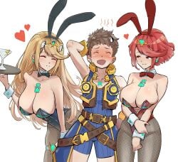 1boy 2girls alternate_costume blonde_hair breasts canon_couple canon_polyamory core_crystal female male mythra nintendo pyra rex_(xenoblade) short_hair spicycurryart xenoblade_(series) xenoblade_chronicles_2