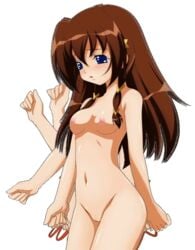 animated blue_eyes blush brown_hair casual_one-piece_swimsuit erect_nipples flat_chest long_hair navel one-piece_swimsuit pussy sugimura_tomokazu swimsuit tachibana_ichika uncensored undressing utakata