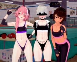 3boys androgynous astolfo_(fate) fate_(series) femboy femboy_focus feminine_male girly gym gym_clothes male_only marco_diaz nier:_automata soiacalmanienti star_vs_the_forces_of_evil tattoo yorha_9s