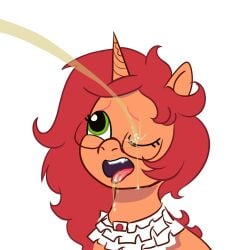 mlp_g5 mlp_oc my_little_pony orange_body orange_fur orange_skin peeing piss_drinking smile unicorn urine waltsmest watersports