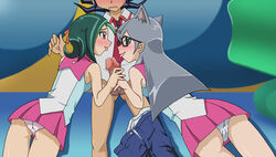 2girls animal_ears artist_request ass blue_eyes blush cameltoe cathy_(yu-gi-oh!_zexal) censored drool drool_string drooling drooling_on_penis drooling_tongue erection glasses green_eyes green_hair grey_hair harem kotori_mizuki licking mizuki_kotori_(yuu-gi-ou_zexal) multiple_girls navy_blue_hair necktie orange_eyes panties penis pink_skirt pixelated pixelated_penis school_uniform schoolboy schoolboy_uniform schoolgirl tongue tongue_out tori_meadows underwear upskirt wet wet_panties yu-gi-oh! yu-gi-oh!_zexal yuma_tsukumo