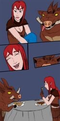 1animal 1girls alternate_costume artemis_(smite) boar comic comic_page female goddess hi-rez_studios light-skinned_female light_skin mythology panties pottedplantsmut red_hair smite tusky_(smite) wrangler_artemis