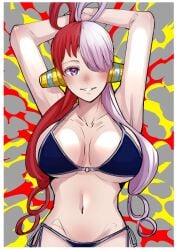 1girls aluminum_pen big_breasts bikini female female_only looking_at_viewer one_piece purple_eyes two_tone_hair uta_(one_piece)