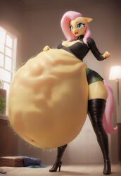 1girls ai_generated anthro big_ass big_breasts blue_eyes fluttershy_(mlp) friendship_is_magic hi_res leather_clothing my_little_pony peter-pumpkineater69 pink_hair pink_tail tagme thick_thighs vore vore_belly yellow_body