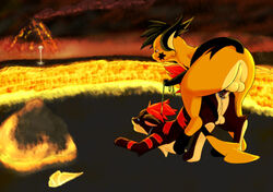 anal anal_sex collar cum cum_in_ass cum_inside furry furry_only gay lava leash male mohawk nintendo no_humans penetration penis pokemon pokemon_(species) raichu roy_(raichu) roy_arashi video_games volcanic_setting volcano