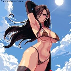 1girls abs animated arms_up beach big_ass big_breasts bikini breasts female female_only final_fantasy final_fantasy_vii final_fantasy_vii_rebirth final_fantasy_vii_remake itzah outdoors pixel_art square_enix tagme thick_thighs tifa_lockhart video wink