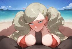 1girls ai_generated ann_takamaki beach big_breasts big_penis bikini blonde_hair blowjob breasts dark-skinned_male dark_skin fellatio heart huge_breasts interracial jarentr oral persona persona_5 persona_5_royal pov sloppy_blowjob vacuum_blowjob vacuum_fellatio