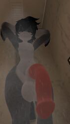 big_balls cock cock_out dick in_shower long_cock penis sabrean thick_thighs vrchat vrchat_avatar washing_hair