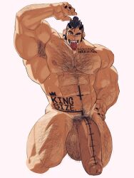 black_hair bodybuilder hairy_chest hairy_legs hairy_male hyper hyper_balls hyper_cock hyper_genitalia hyper_penis hyper_testicles male male_only muscles muscular muscular_arms muscular_male muscular_thighs nunudodo sweating sweaty sweaty_body tattoo tongue_out