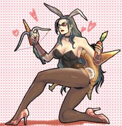 black_hair breasts bunny_costume bunny_girl bunnysuit choker female female_only fingerless_gloves glasses high_heels league_of_legends legs lipstick long_hair long_legs red-tinted_eyewear red_lipstick solo solo_female stockings sunglasses thick_thighs thighs tight_clothing tinted_eyewear vayne