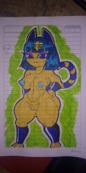 1girls animal_crossing ankha anthro areolae barefoot breasts completely_nude completely_nude_female feline female female_only full_body hand_on_hip ill_plagga looking_at_viewer naked naked_female nipples nude nude_female pussy solo solo_female tail