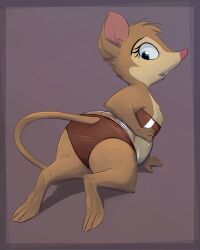 anthro anus ass blue_eyes brown_body brown_fur camel_toe clothing don_bluth eyelashes featureless_chest feet female fur genital_outline genitals gris_swimsuit hi_res honeymono looking_back mammal meme meme_clothing mouse mrs._brisby murid murine one-piece_swimsuit pregnant pussy_outline rear_view rodent semi-anthro soles solo swimwear the_secret_of_nimh toes translucent translucent_clothing translucent_swimwear whiskers