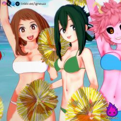 3d 6+girls 6girls ashido_mina asui_tsuyu bikini bikini_bottom bikini_top black_hair boku_no_hero_academia breasts brown_hair cheerleader cheerleader_uniform female_only green_hair hagakure_tooru hagakure_tooru_(visible) horns igneuzz jirou_kyouka kyoka_jiro looking_at_viewer micro_bikini mina_ashido mineta_minoru minoru_mineta momo_yaoyorozu multiple_girls my_hero_academia ochako_uraraka pink_hair pink_skin purple_hair shounen_jump smile tagme take_your_pick tooru_hagakure tooru_hagakure_(visible) tsuyu_asui uraraka_ochako water yaoyorozu_momo