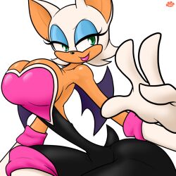 anthro big_ass big_breasts boob_window clothed elastic female female_only furry kecomaster no_bra questionable_anatomy rouge_the_bat sideboob sonic_(series)