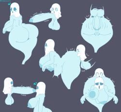 anal anal_sex big_ass big_balls big_breasts big_penis bigger_female blush ghost ghost_girl ghost_tail hyper_penis kissing_penis pixel_art size_difference small_but_hung stomach_bulge surprise_buttsex surprised xmelomor24x