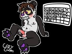 1boy anthro bear blush bodily_fluids body_blush cant_cum cozy_cum_(artist) furry genital_fluids genitals giant_panda girly hi_res male male_only mammal meme no_nut_november orgasm_denial panda pawpads penis penis_blush precum solo